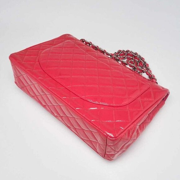 Chanel Pink Quilted Patent Leather Classic Maxi Double Flap Bag - Picture 10 of 12